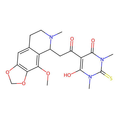 6-hydroxy-5-(2-(4-methoxy-6-methyl-5,6,7,8-tetrahydro-[1,3]dioxolo[4,5-g]isoquinolin-5-yl)acetyl)-1,3-dimethyl-2-thioxo-2,3-dihydropyrimidin-4(1H)-one structure