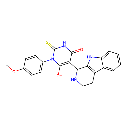 6-hydroxy-3-(4-methoxyphenyl)-5-(2,3,4,9-tetrahydro-1H-pyrido[3,4-b]indol-1-yl)-2-thioxo-2,3-dihydropyrimidin-4(1H)-one structure