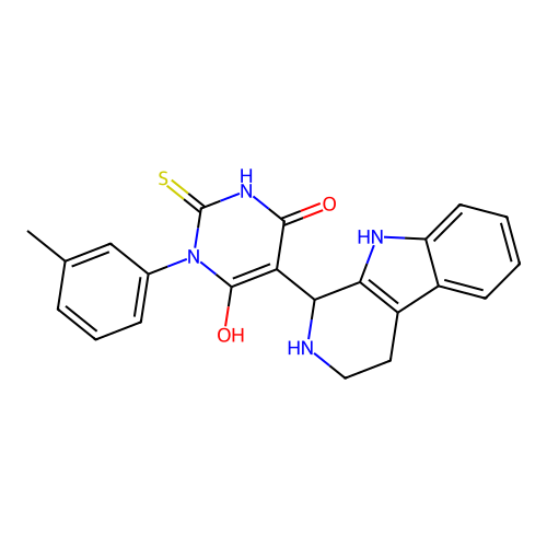 6-hydroxy-5-(2,3,4,9-tetrahydro-1H-pyrido[3,4-b]indol-1-yl)-2-thioxo-3-(m-tolyl)-2,3-dihydropyrimidin-4(1H)-one structure