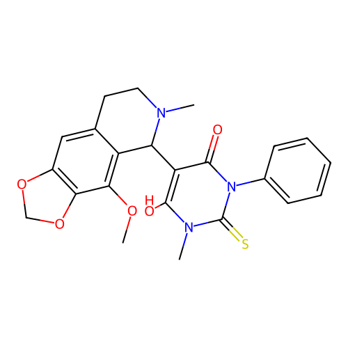 6-hydroxy-5-(4-methoxy-6-methyl-5,6,7,8-tetrahydro-[1,3]dioxolo[4,5-g]isoquinolin-5-yl)-1-methyl-3-phenyl-2-thioxo-2,3-dihydropyrimidin-4(1H)-one structure