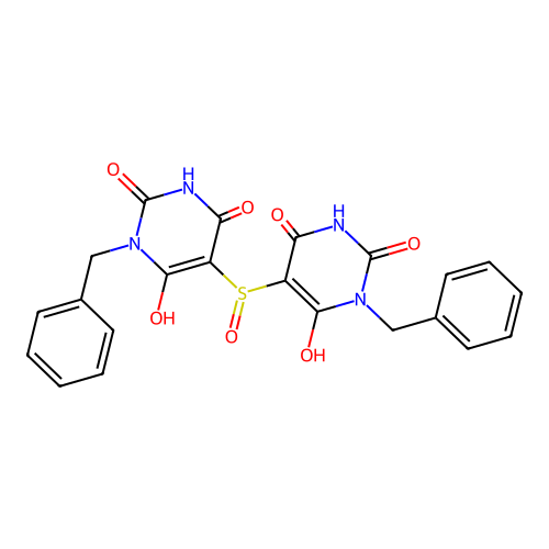 5,5'-sulfinylbis(3-benzyl-6-hydroxypyrimidine-2,4(1H,3H)-dione) structure