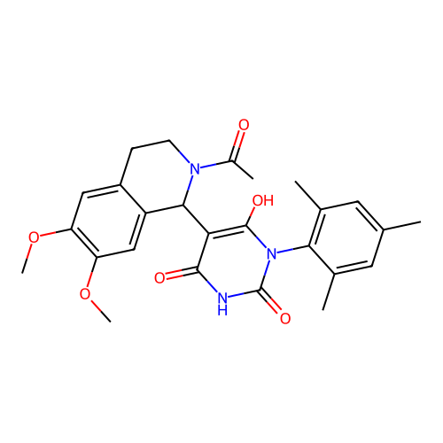 5-(2-acetyl-6,7-dimethoxy-1,2,3,4-tetrahydroisoquinolin-1-yl)-6-hydroxy-3-mesitylpyrimidine-2,4(1H,3H)-dione structure