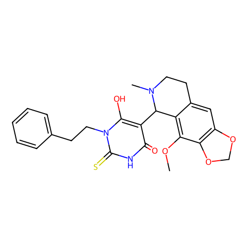 6-hydroxy-5-(4-methoxy-6-methyl-5,6,7,8-tetrahydro-[1,3]dioxolo[4,5-g]isoquinolin-5-yl)-1-phenethyl-2-thioxo-2,3-dihydropyrimidin-4(1H)-one structure