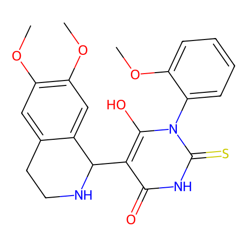 5-(6,7-dimethoxy-1,2,3,4-tetrahydroisoquinolin-1-yl)-6-hydroxy-3-(2-methoxyphenyl)-2-thioxo-2,3-dihydropyrimidin-4(1H)-one structure