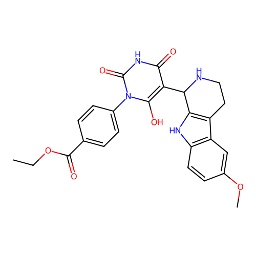ethyl 4-(4-hydroxy-5-(6-methoxy-2,3,4,9-tetrahydro-1H-pyrido[3,4-b]indol-1-yl)-2,6-dioxo-2,3-dihydropyrimidin-1(6H)-yl)benzoate structure