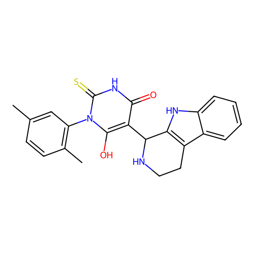 1-(2,5-dimethylphenyl)-6-hydroxy-5-(2,3,4,9-tetrahydro-1H-pyrido[3,4-b]indol-1-yl)-2-thioxo-2,3-dihydropyrimidin-4(1H)-one structure
