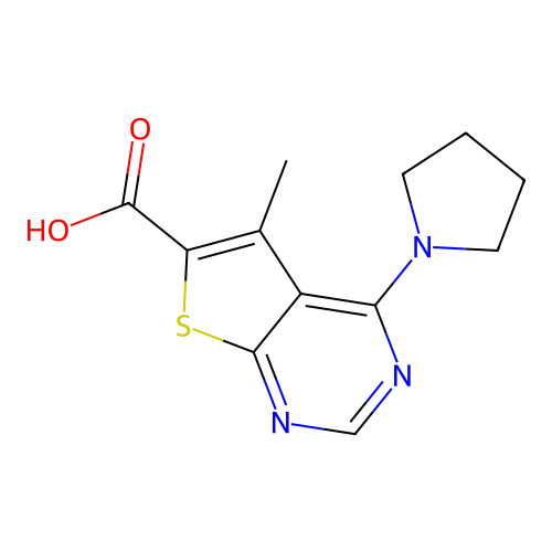 5-Methyl-4-(pyrrolidin-1-yl)thieno[2,3-d]pyrimidine-6-carboxylic acid structure