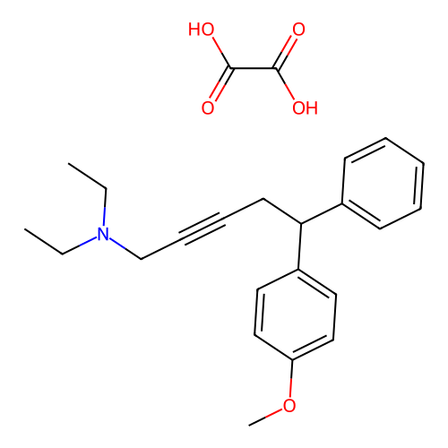 N,N-diethyl-5-(4-methoxyphenyl)-5-phenylpent-2-yn-1-amine oxalate structure