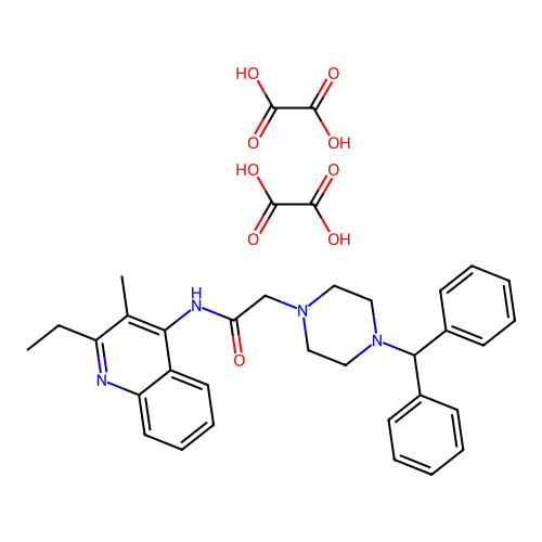 2-(4-benzhydrylpiperazin-1-yl)-N-(2-ethyl-3-methylquinolin-4-yl)acetamide dioxalate structure