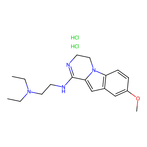N',N'-diethyl-N-(8-methoxy-3,4-dihydropyrazino[1,2-a]indol-1-yl)ethane-1,2-diamine dihydrochloride structure