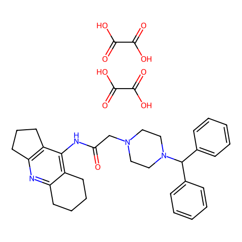 2-(4-benzhydrylpiperazin-1-yl)-N-(2,3,5,6,7,8-hexahydro-1H-cyclopenta[b]quinolin-9-yl)acetamide dioxalate structure