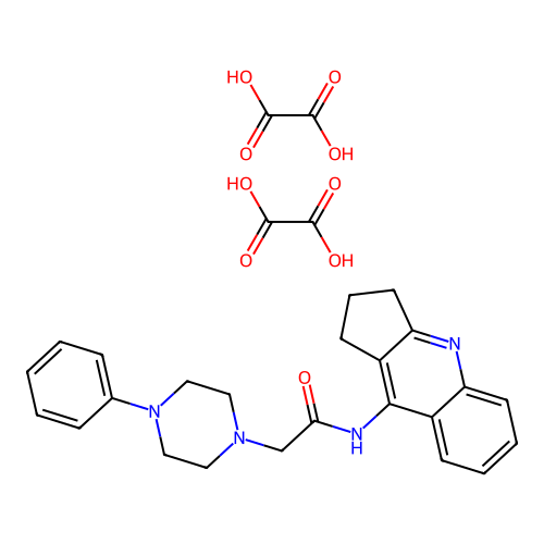 N-(2,3-dihydro-1H-cyclopenta[b]quinolin-9-yl)-2-(4-phenylpiperazin-1-yl)acetamide dioxalate structure