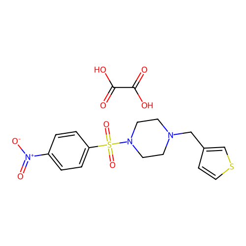 1-((4-Nitrophenyl)sulfonyl)-4-(thiophen-3-ylmethyl)piperazine oxalate structure