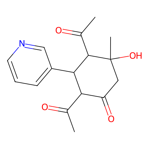 2,4-Diacetyl-5-hydroxy-5-methyl-3-(3-pyridinyl)cyclohexanone structure