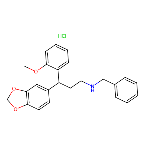 3-(benzo[d][1,3]dioxol-5-yl)-N-benzyl-3-(2-methoxyphenyl)propan-1-amine hydrochloride structure