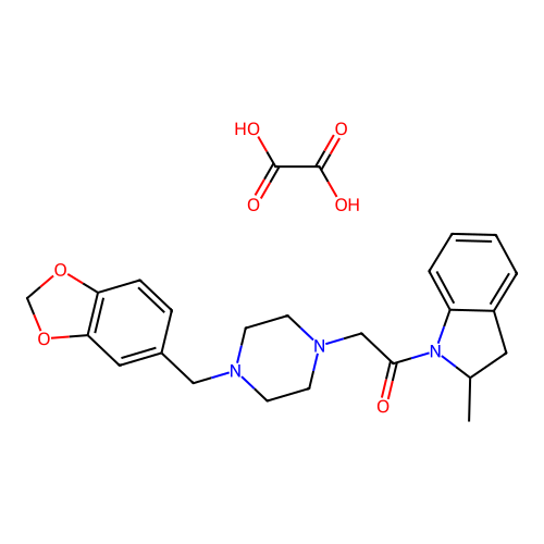 2-(4-(benzo[d][1,3]dioxol-5-ylmethyl)piperazin-1-yl)-1-(2-methylindolin-1-yl)ethanone oxalate structure