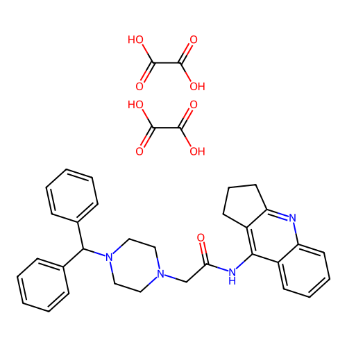 2-(4-benzhydrylpiperazin-1-yl)-N-(2,3-dihydro-1H-cyclopenta[b]quinolin-9-yl)acetamide dioxalate structure