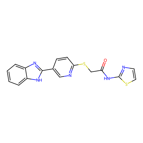 2-[5-(1H-benzimidazol-2-yl)pyridin-2-yl]sulfanyl-N-(1,3-thiazol-2-yl)acetamide structure