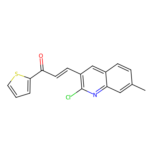 (E)-3-(2-chloro-7-methylquinolin-3-yl)-1-(thiophen-2-yl)prop-2-en-1-one structure