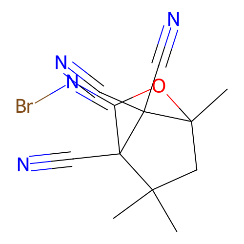 (3E)-3-bromoimino-1,5,5-trimethyl-2-oxabicyclo[2.2.1]heptane-4,7,7-tricarbonitrile structure