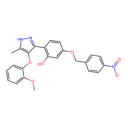 2-(4-(2-methoxyphenoxy)-5-methyl-1H-pyrazol-3-yl)-5-((4-nitrobenzyl)oxy)phenol structure
