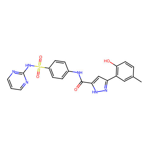 5-(2-hydroxy-5-methylphenyl)-N-[4-(pyrimidin-2-ylsulfamoyl)phenyl]-1H-pyrazole-3-carboxamide structure