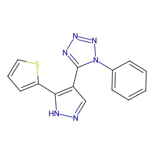 1-phenyl-5-[5-(2-thienyl)-1H-pyrazol-4-yl]-1H-tetraazole structure