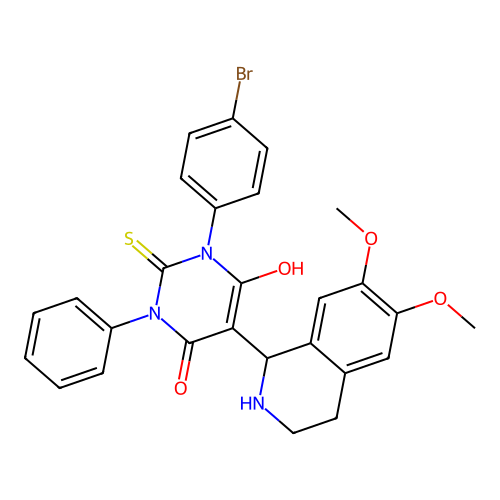 3-(4-bromophenyl)-5-(6,7-dimethoxy-1,2,3,4-tetrahydroisoquinolin-1-yl)-6-hydroxy-1-phenyl-2-thioxo-2,3-dihydropyrimidin-4(1H)-one structure