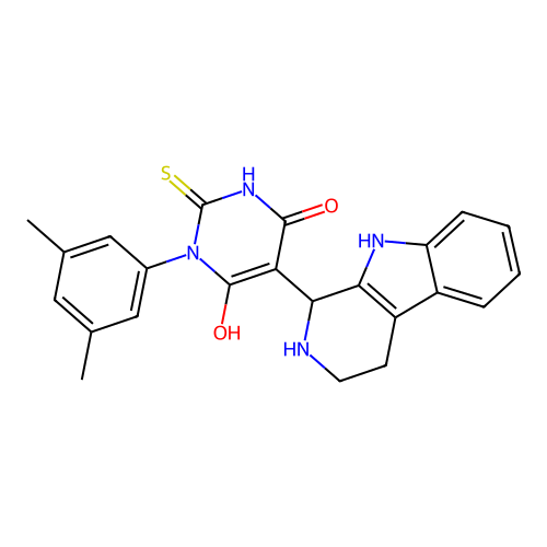 1-(3,5-dimethylphenyl)-6-hydroxy-5-(2,3,4,9-tetrahydro-1H-pyrido[3,4-b]indol-1-yl)-2-thioxo-2,3-dihydropyrimidin-4(1H)-one structure