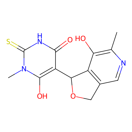 6-hydroxy-5-(7-hydroxy-6-methyl-1,3-dihydrofuro[3,4-c]pyridin-1-yl)-1-methyl-2-thioxo-2,3-dihydropyrimidin-4(1H)-one structure