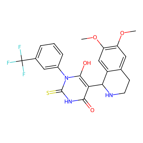 5-(6,7-dimethoxy-1,2,3,4-tetrahydroisoquinolin-1-yl)-6-hydroxy-2-sulfanylidene-1-[3-(trifluoromethyl)phenyl]pyrimidin-4-one structure