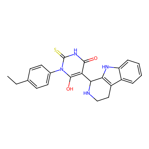 3-(4-ethylphenyl)-6-hydroxy-5-(2,3,4,9-tetrahydro-1H-pyrido[3,4-b]indol-1-yl)-2-thioxo-2,3-dihydropyrimidin-4(1H)-one structure