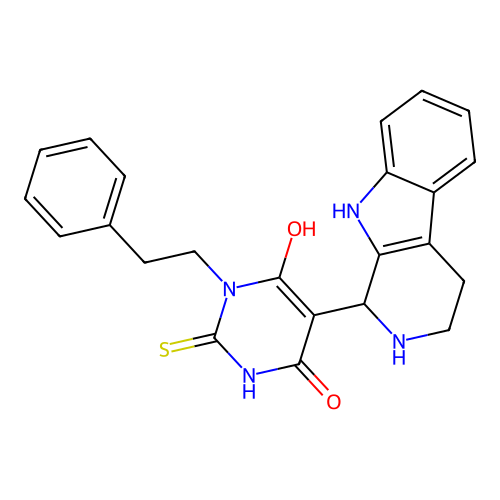 6-hydroxy-3-phenethyl-5-(2,3,4,9-tetrahydro-1H-pyrido[3,4-b]indol-1-yl)-2-thioxo-2,3-dihydropyrimidin-4(1H)-one structure