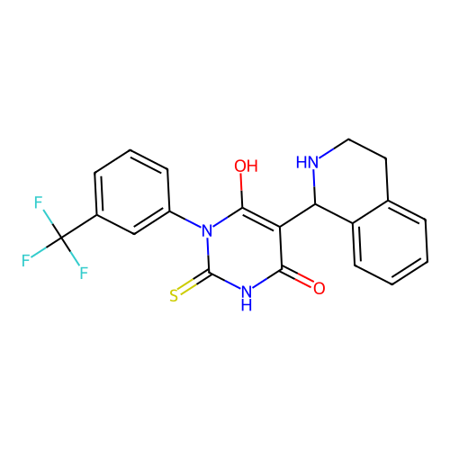 6-hydroxy-5-(1,2,3,4-tetrahydroisoquinolin-1-yl)-2-thioxo-3-(3-(trifluoromethyl)phenyl)-2,3-dihydropyrimidin-4(1H)-one structure
