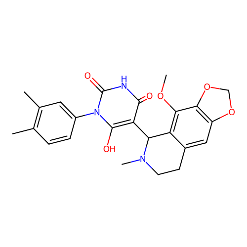 1-(3,4-dimethylphenyl)-6-hydroxy-5-(4-methoxy-6-methyl-5,6,7,8-tetrahydro-[1,3]dioxolo[4,5-g]isoquinolin-5-yl)pyrimidine-2,4(1H,3H)-dione structure