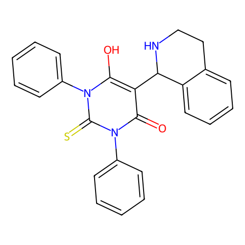 6-hydroxy-1,3-diphenyl-2-sulfanylidene-5-(1,2,3,4-tetrahydroisoquinolin-1-yl)pyrimidin-4-one structure