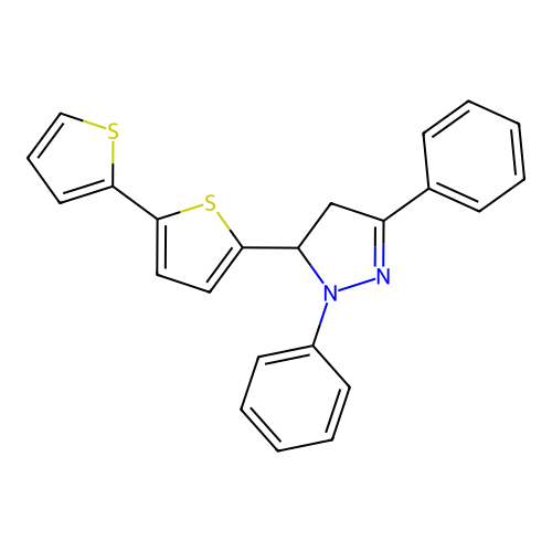 5-([2,2'-bithiophen]-5-yl)-1,3-diphenyl-4,5-dihydro-1H-pyrazole structure