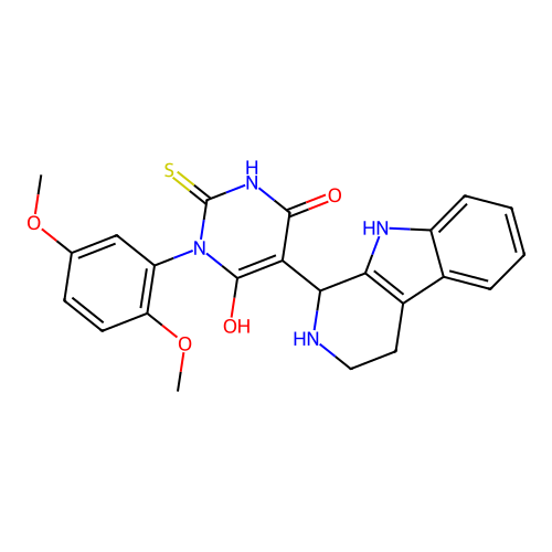3-(2,5-dimethoxyphenyl)-6-hydroxy-5-(2,3,4,9-tetrahydro-1H-pyrido[3,4-b]indol-1-yl)-2-thioxo-2,3-dihydropyrimidin-4(1H)-one structure