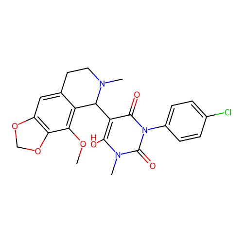 3-(4-chlorophenyl)-6-hydroxy-5-(4-methoxy-6-methyl-5,6,7,8-tetrahydro-[1,3]dioxolo[4,5-g]isoquinolin-5-yl)-1-methylpyrimidine-2,4(1H,3H)-dione structure