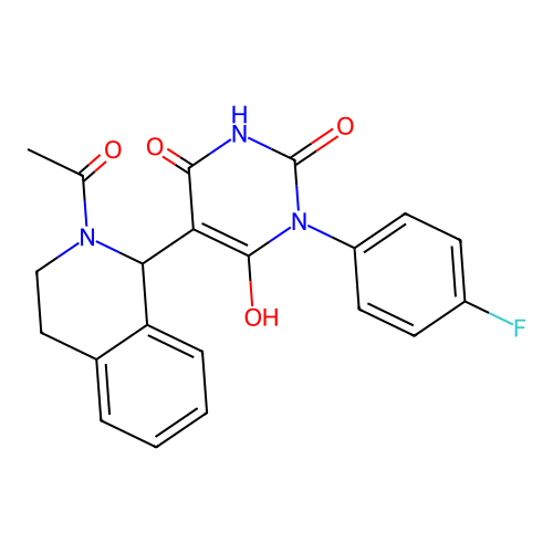 5-(2-acetyl-1,2,3,4-tetrahydroisoquinolin-1-yl)-3-(4-fluorophenyl)-6-hydroxypyrimidine-2,4(1H,3H)-dione structure