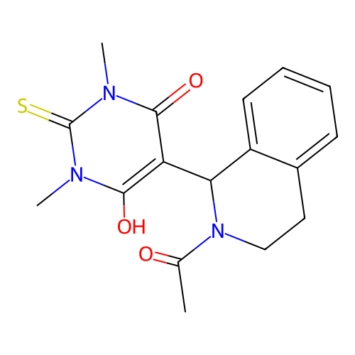 5-(2-acetyl-1,2,3,4-tetrahydroisoquinolin-1-yl)-6-hydroxy-1,3-dimethyl-2-thioxo-2,3-dihydropyrimidin-4(1H)-one structure