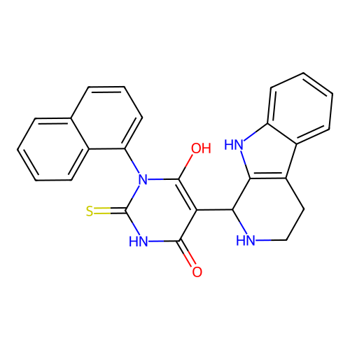 6-hydroxy-3-(naphthalen-1-yl)-5-(2,3,4,9-tetrahydro-1H-pyrido[3,4-b]indol-1-yl)-2-thioxo-2,3-dihydropyrimidin-4(1H)-one structure