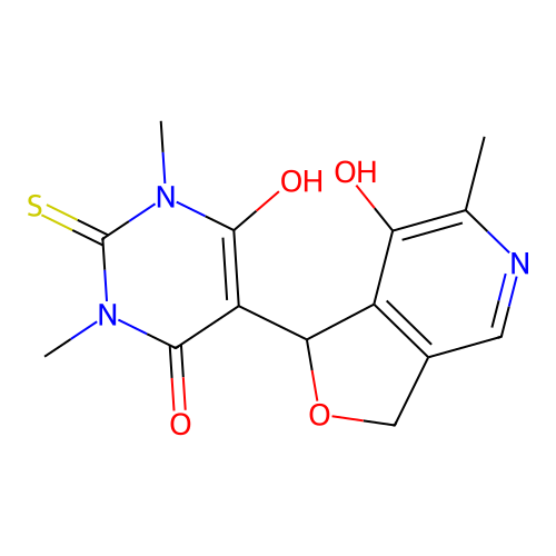 6-hydroxy-5-(7-hydroxy-6-methyl-1,3-dihydrofuro[3,4-c]pyridin-1-yl)-1,3-dimethyl-2-thioxo-2,3-dihydropyrimidin-4(1H)-one structure