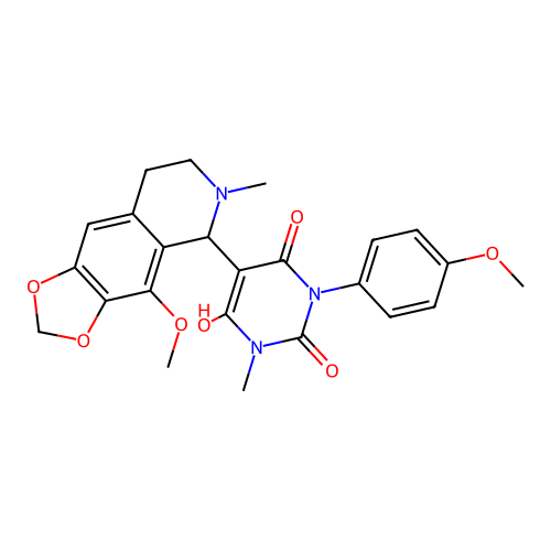 6-hydroxy-5-(4-methoxy-6-methyl-5,6,7,8-tetrahydro-[1,3]dioxolo[4,5-g]isoquinolin-5-yl)-3-(4-methoxyphenyl)-1-methylpyrimidine-2,4(1H,3H)-dione structure