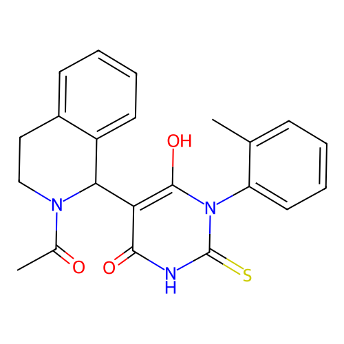 5-(2-acetyl-1,2,3,4-tetrahydroisoquinolin-1-yl)-6-hydroxy-2-thioxo-3-(o-tolyl)-2,3-dihydropyrimidin-4(1H)-one structure
