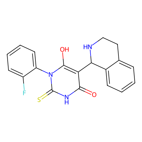 3-(2-fluorophenyl)-6-hydroxy-5-(1,2,3,4-tetrahydroisoquinolin-1-yl)-2-thioxo-2,3-dihydropyrimidin-4(1H)-one structure