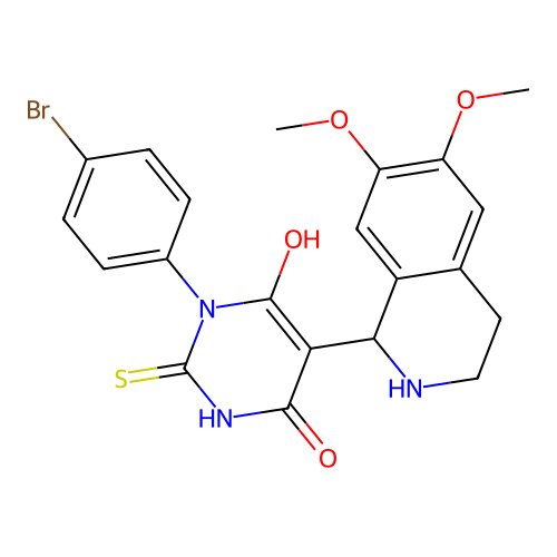 3-(4-bromophenyl)-5-(6,7-dimethoxy-1,2,3,4-tetrahydroisoquinolin-1-yl)-6-hydroxy-2-thioxo-2,3-dihydropyrimidin-4(1H)-one structure