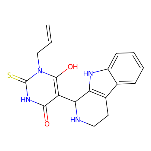 3-allyl-6-hydroxy-5-(2,3,4,9-tetrahydro-1H-pyrido[3,4-b]indol-1-yl)-2-thioxo-2,3-dihydropyrimidin-4(1H)-one structure