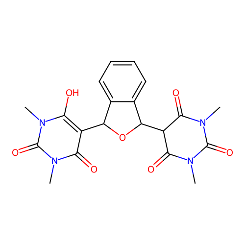5-(3-(6-hydroxy-1,3-dimethyl-2,4-dioxo-1,2,3,4-tetrahydropyrimidin-5-yl)-1,3-dihydroisobenzofuran-1-yl)-1,3-dimethylpyrimidine-2,4,6(1H,3H,5H)-trione structure