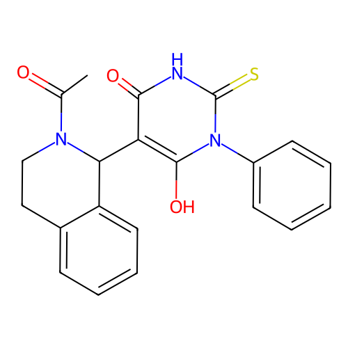 5-(2-acetyl-1,2,3,4-tetrahydroisoquinolin-1-yl)-6-hydroxy-3-phenyl-2-thioxo-2,3-dihydropyrimidin-4(1H)-one structure